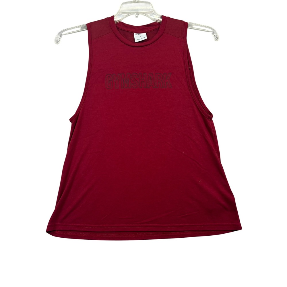 Gymshark Muscle Tank Women Small Burgundy Red Mesh Back Logo Sleeveless Top